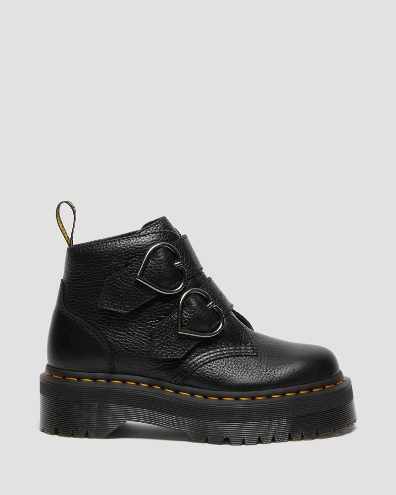 Black Women's Dr Martens Devon Heart Leather Platform Boots | CA 238OKI